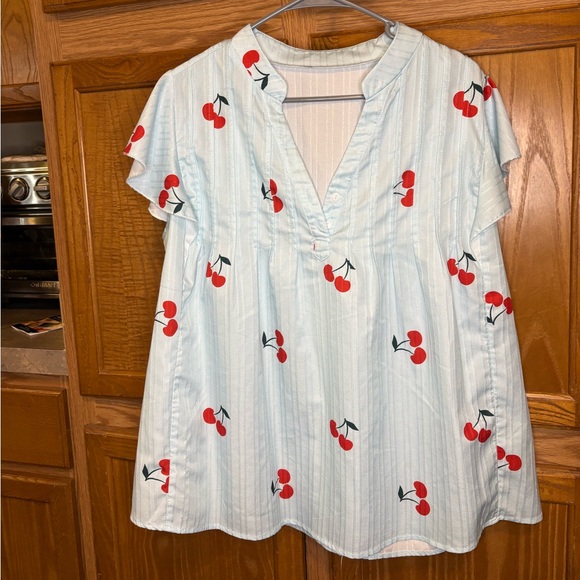 SHEIN Lune Plus Size Cherry Print Ruffle Trim Top - Picture 2 of 4